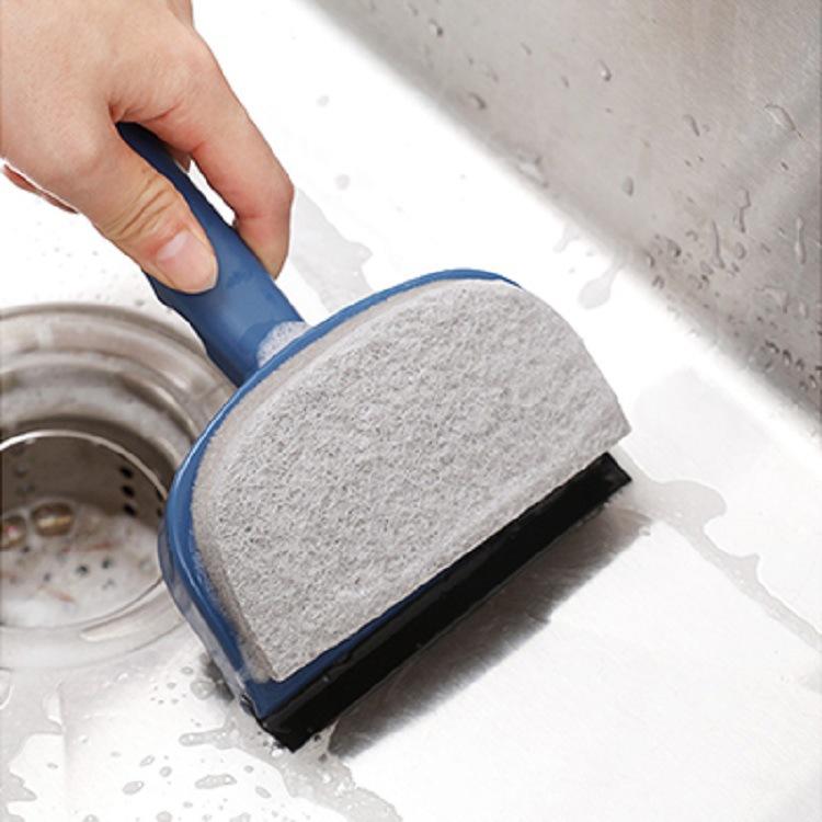 Double sided brush head scraping glass mirror cleaning brush