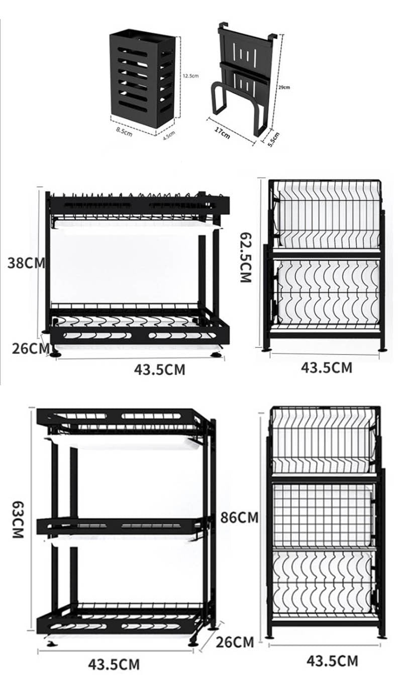 Pre-Sale Black Stainless Steel Dish Drainer Foldable Kitchen Rack
