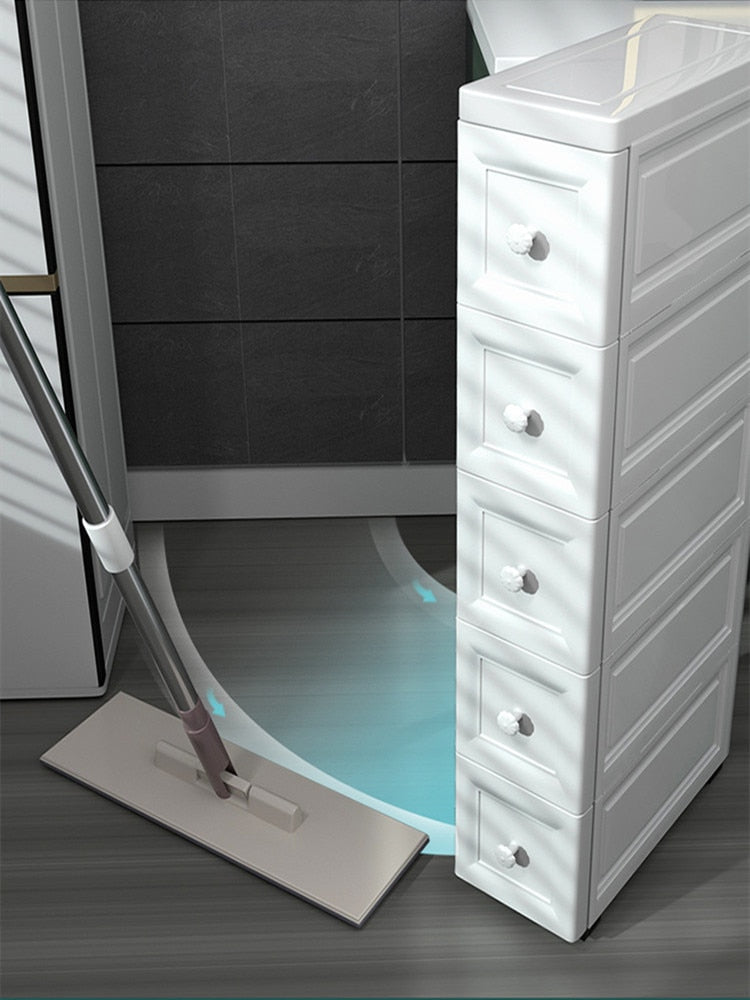 White Color 2 Layers Narrow Gap Storage Cabinet with 2 Drawers